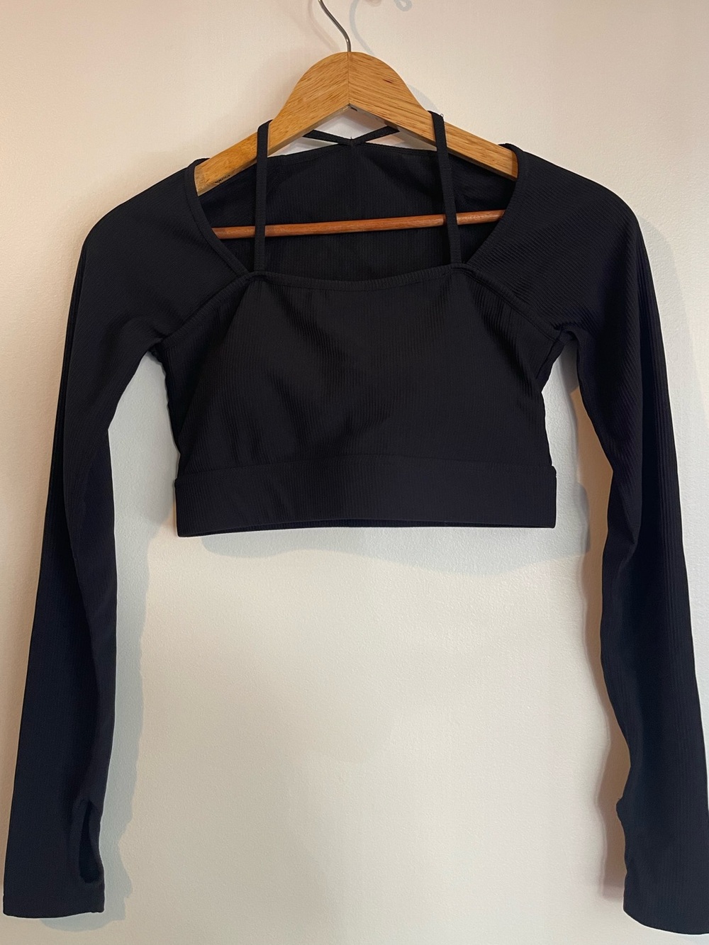 Halara Black Long Sleeve Built In Bra Crop Top S
